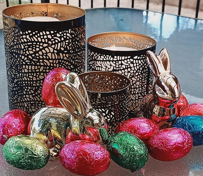 Lazy Gifts Set of 3 Black and Gold Metal Candle Holders – Decorative Tabletop Candle Holder Set for Pillar, Votive & Tealight Candles, Modern Home Décor Accent