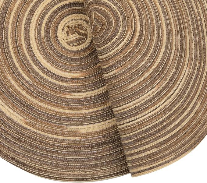 SHACOS Round Placemats Set of 6 Washable 15 inch Variegated Braided Round Place Mats Kitchen Table Mats (Rainbow Brown, 6)