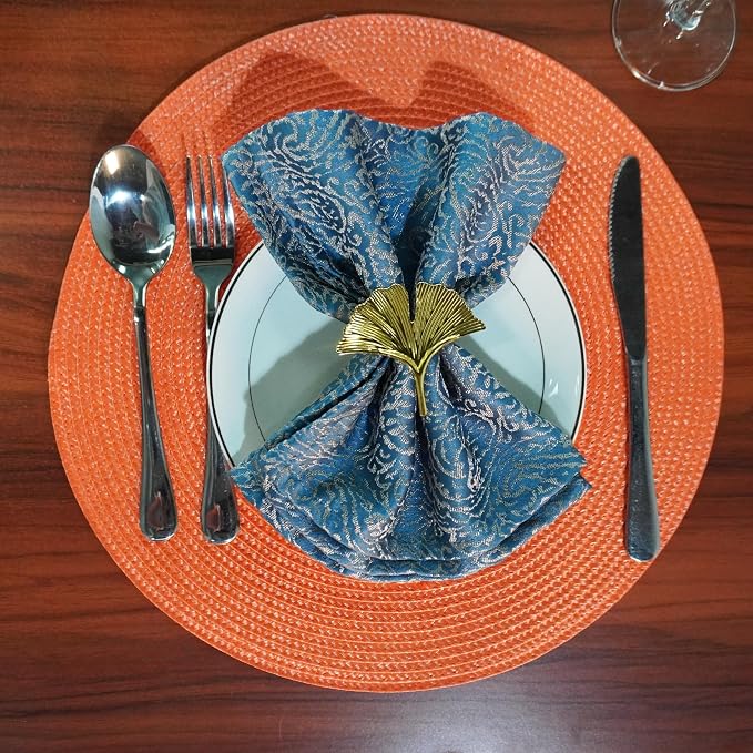 Round Braided Placemats Set of 4 Washable Easy to Clean Place Mats for Dining Tables Woven Non-Slip Heat Resistant Table Mats 15 Inch (Orange)