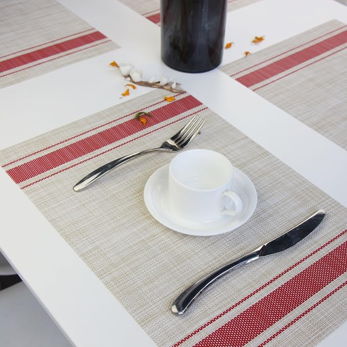 Table Mats Place Mats Indoor Set of 4 Washable Non Slip Kitchen Plastic Dining Placemats Set of 4（Red）