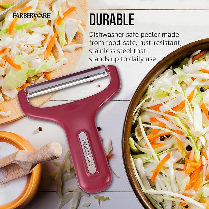 Farberware Professional Large Y Shaped Vegetable Peeler with Stainless Steel Premium Ultra Sharp Blade, 4.53x0.79x5.31 Inch, Berry