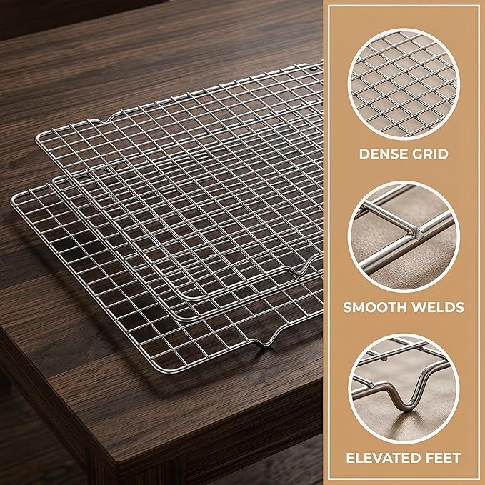 5-pcs stainless steel cooling rack, 10 "x 16" wire cooling rack, suitable for baking trays, baking, grilling, baking and drying - oven safety and dishwasher safety