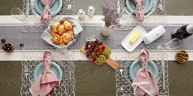 DII Woven Paper Tabletop Collection Holiday or Event Decor, Square Placemat Set, 16x16, Silver, 6, Piece