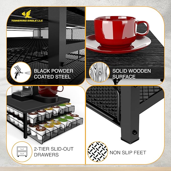 Coffee Bar Organizer for Countertop, K Cup Holder, K Cup Drawer Organizer, Coffee Station Accessories, upto 72 Keurig Coffee Pod Holders for Counter Small Space, Kpod Kcup Storage, Mat Included