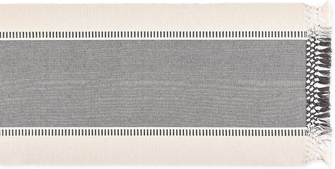 DII Dobby Stripe Woven Table Runner, 13x108 (13x113.5, Fringe Included), Mineral Gray