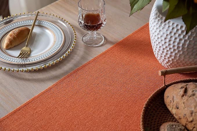 ZeeMart Burnt Orange Table Runners 72 Inches Long, Burlap Linen Style Rustic Farmhouse Fall Table Runner, Boho Woven Dining Table Runner, 13x72 Inches, Harvest Pumpkin