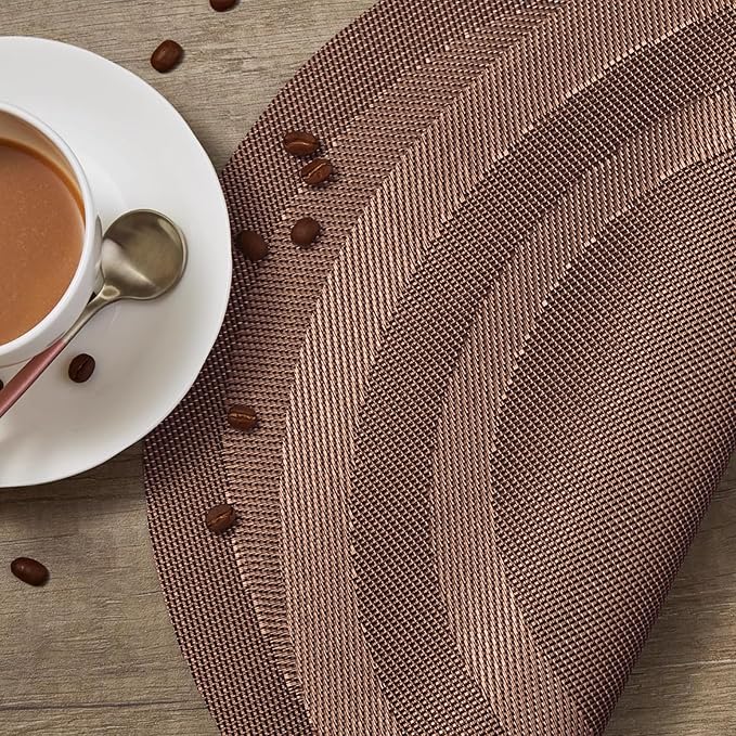 PIGCHCY Round Placemat Set of 8 Vinyl Washable Kitchen 15 inch Table Placemats for Wedding Holiday Party (Coffee Brown)
