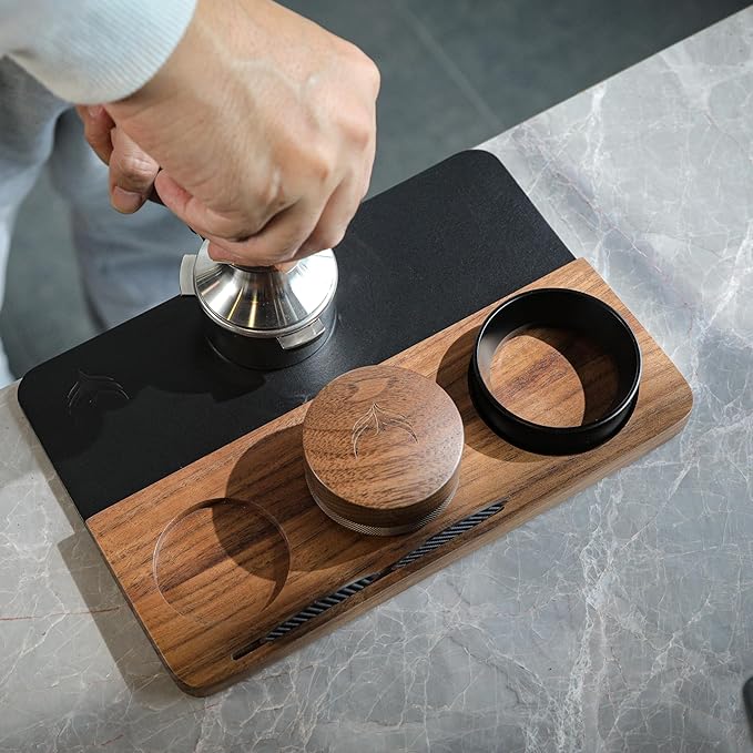 58mm Espresso Tamper Kit 6pcs - Complete Set with Tamping Mat, Walnut Tamper, Distributor, Dosing Funnel, Puck Screen, and Needle Distributor