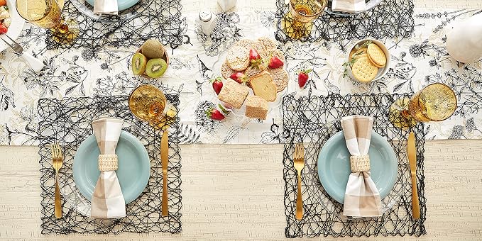 DII Woven Paper Tabletop Collection, Holiday & Event Décor, Square Placemat Set, 16x16, Black