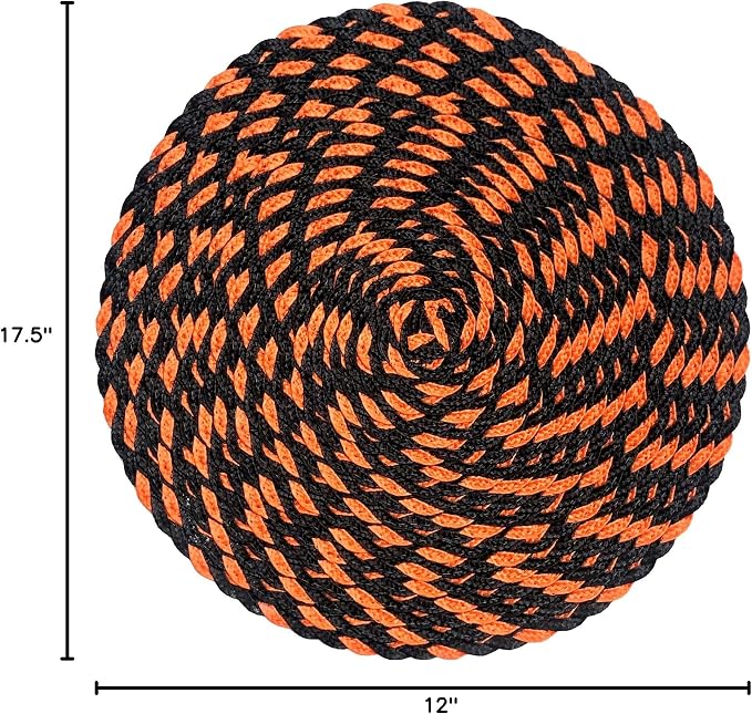 Halloween 15" Round Orange Black Dual-Color Braided Woven Polypropylene Plastic Placemats, Set of 6