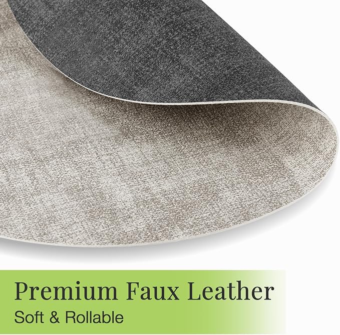 13-Inch Faux Leather Round Placemats Set of 8, Waterproof Anti-Slip Dual Sided Place mats, Heat Resistant Washable Table Mats with Coaster, Suitable for Indoor & Outdoor (8, Black Light Gray)