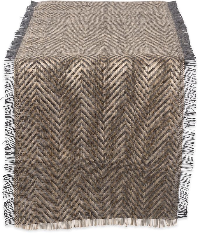 DII Jute Burlap Collection Kitchen Tabletop, Table Runner, 14x108, Chevron Gray