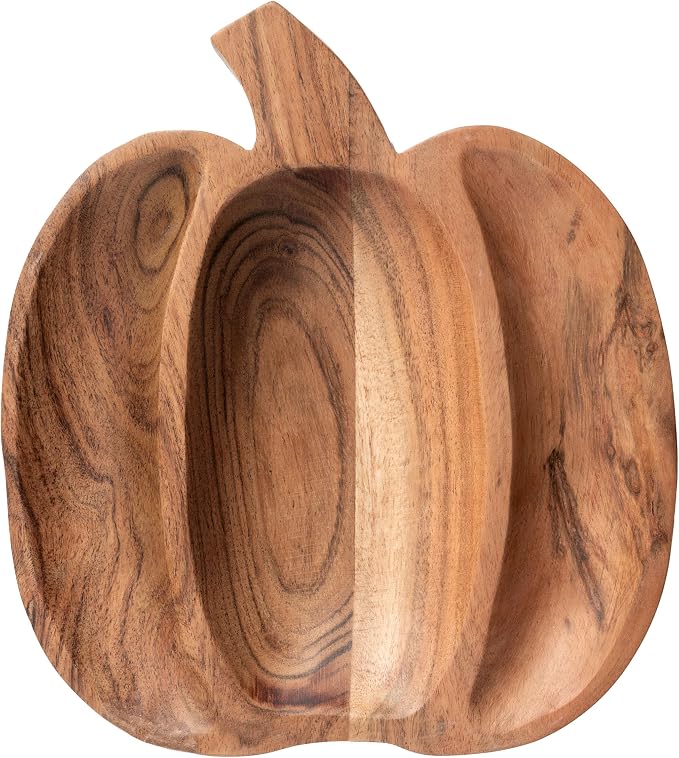 Karma, Acacia Wood Shaped Serving Bowl, Shaped Wooden Compartment Divided, Wood Accent-Plates Divided Dessert Dish Serving Trays Platters, Pumpkin