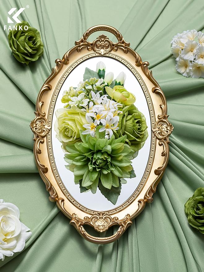 FANKO Artificial Flowers for DIY, Green White Faux Flowers Bouquet, Fake Rose Dahlia Daisy Hydrangea Silk Flowers for Vase, Home Decor, Garlands, Garden Wedding, Party, Housewarming