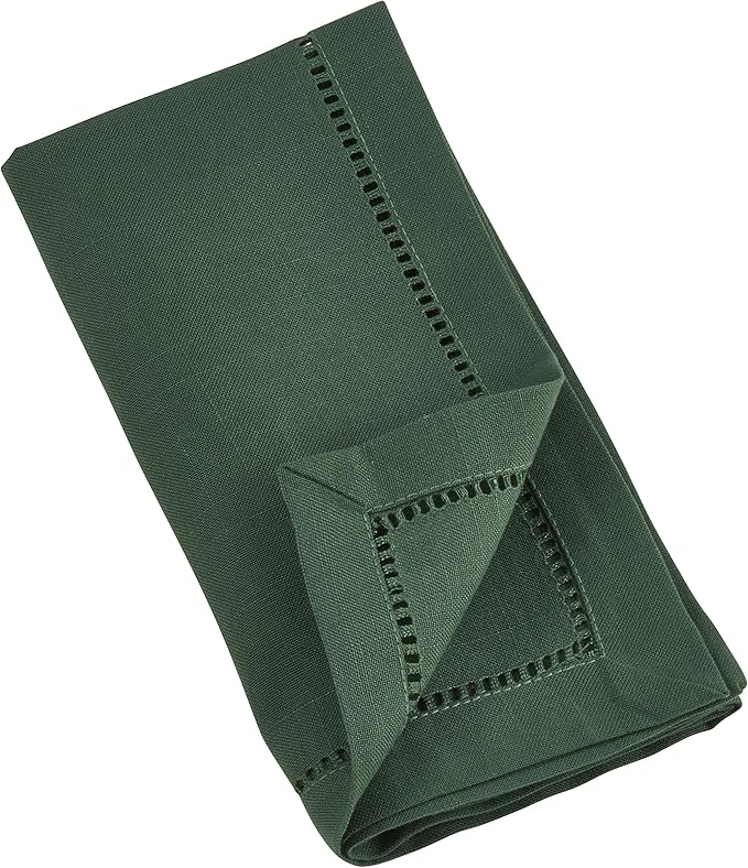 SARO LIFESTYLE Hemstitched Border Dinner Napkin (Set of 12), Jasper Green, 20"x20"