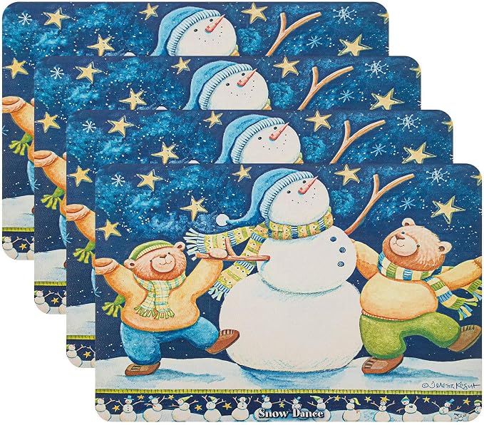 Placemats Set of 4-Waterproof Heat Resistant Non-Slip Washable Table Mats for Dining Table,12 x 18 inch Snowman
