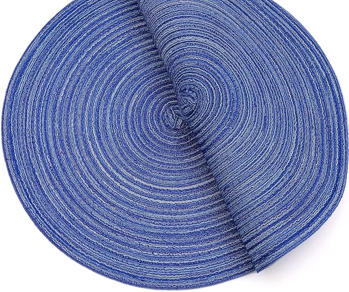 SHACOS Round Braided Placemats 15 inch Set of 4 Washable Cotton Polyester Braided Kitchen Table Placemats for Home Wedding Party (Blue White, 4)