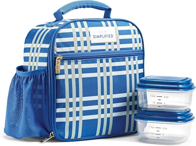 Fit & Fresh Lunch Bag For Women, Insulated Womens Lunch Bag For Work, Large Lunch Box For Women With Two Matching Containers, Townsend Lunch Bag, Pistachio Plaid