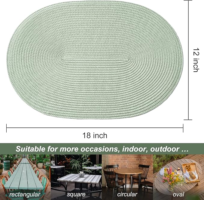 AHHFSMEI Placemats Set of 4 for Dining Table Washable Woven Non-Slip 18x12 inches Placemat Heat-Resistant Durable Table Mats for Dining Table Easy to Clean (Sage Green, 4)