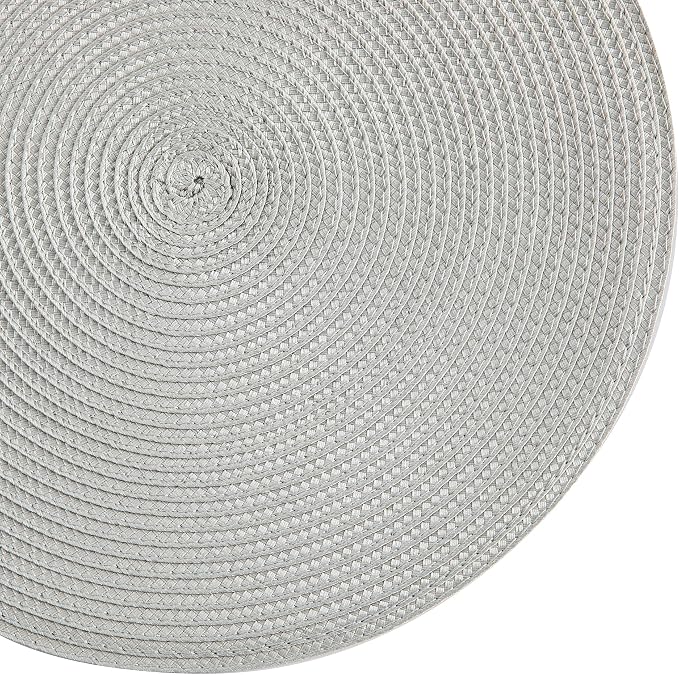 Round Placemats, Crossweave Heat Resistant Classic Woven Round Place Mats Diameter 13.5 inch for Kitchen Table Set of 6 (Light Gray)