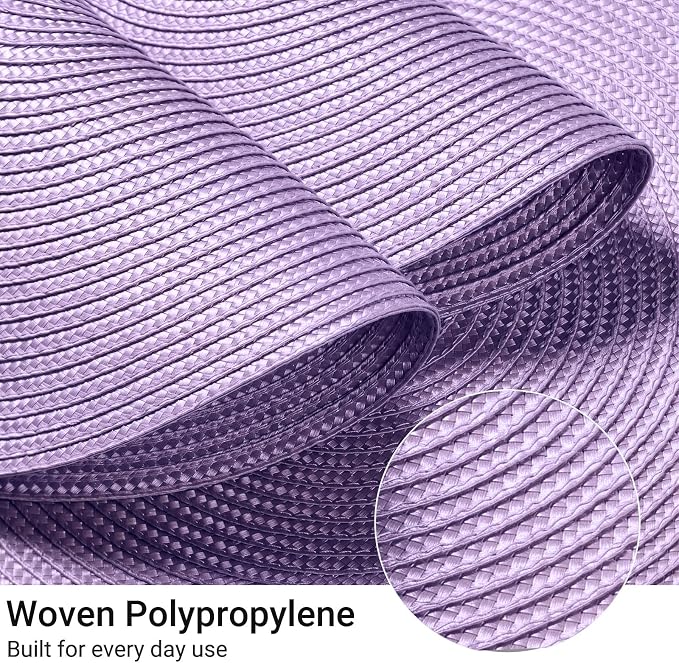 FunWheat Round Braided Placemats Set of 6 Table Mats for Dining Tables Woven Washable Non-Slip Place mats 15 inch(Lilac Purple, 6pcs)
