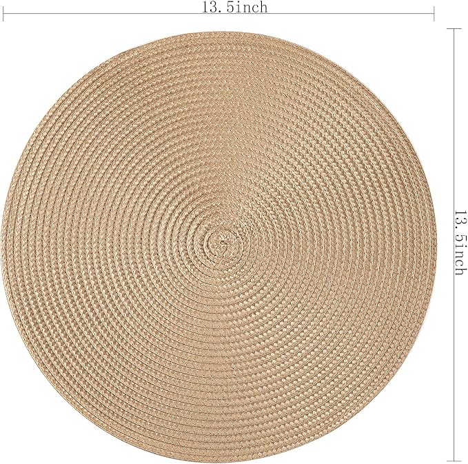 Round Placemats, Crossweave Heat Resistant Classic Woven Round Place Mats Diameter 13.5 inch for Kitchen Table Set of 6 (Brown)