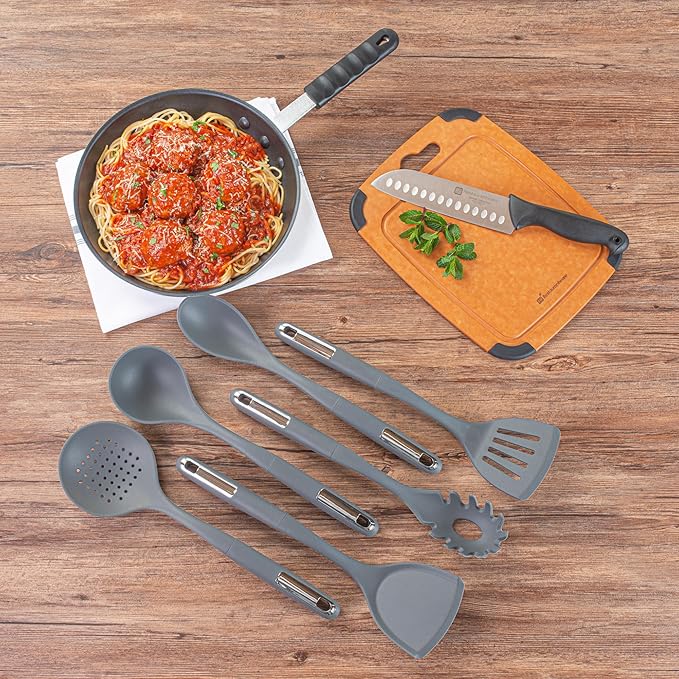 Met Lux Kitchen Utensil Sets, 10 Silicone Utensil Sets- 6 Pieces Per Set, High-Heat Tolerance, Dark Gray Silicone Kitchen Utensils, For No-Stick Cookware - Restaurantware