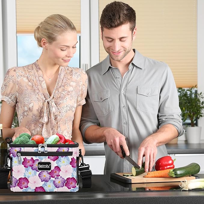 BEIMILY Lunch Bag for Women/Men,Reusable Lunch Box Small Lunch Bag Soft Sided,Leakproof Cooler Bag for Office Work Picnic Beach with Adjustable Shoulder Strap (lily flower)