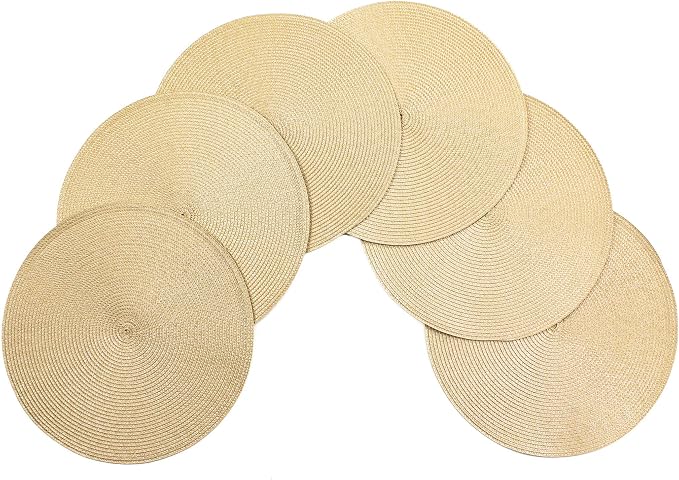 Vienna Woven Spiral Table Placemats 15 Inches Round Set of 6 Non-Slip Dining