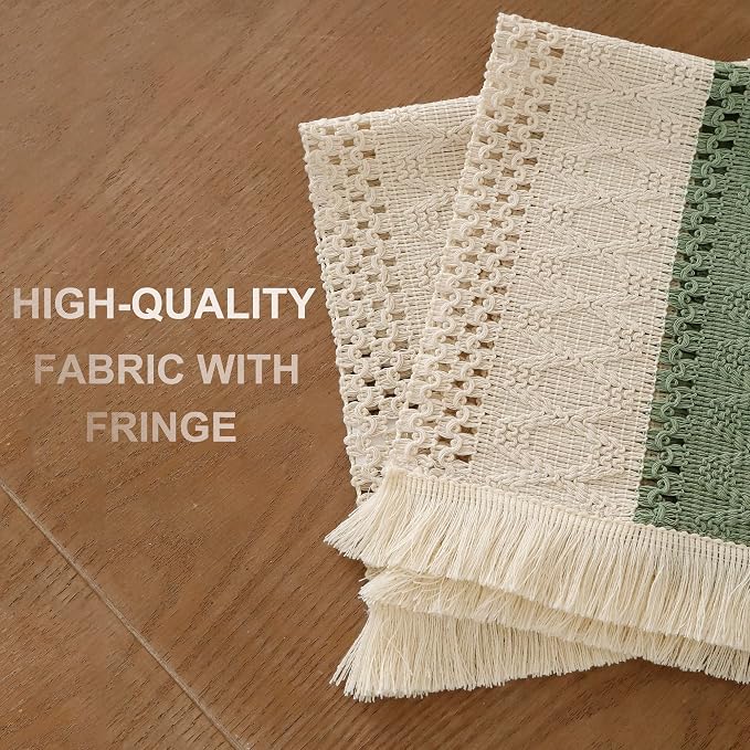 Green Placemats Set of 6 Macrame Table Decor with Fringe Boho Farmhouse Woven Table Placemats in Natural Burlap for Kitchen and Dining Table Centerpiece Home Decorations