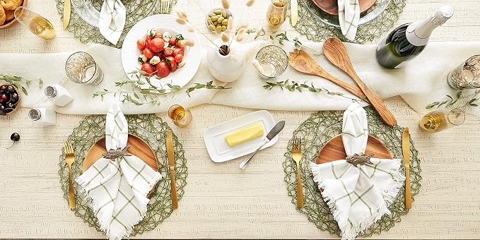 DII Woven Paper Tabletop Collection Holiday or Event Decor, Round Placemat Set, 15" Dia, Dark Green, 6, Piece