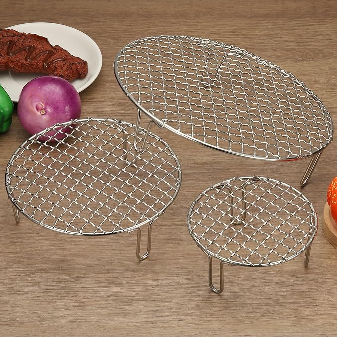 uxcell 16 Inch Round Cooking Rack, Stainless Steel Canning Racks with Legs, Barbecue Mesh Grill for Baking Cooling Steaming Cookware