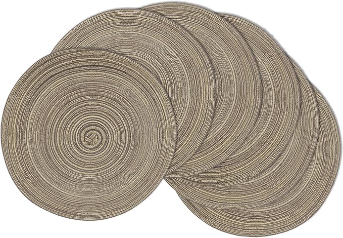 MIAOMIAO Round Placemats Set of 6 Woven Braided Place Mats(Coffee) | 14.5 Inch Cotton Polyester Braided Dining Table Decor Mats Protecting Your Table from Spills & Stains Heat Resistant