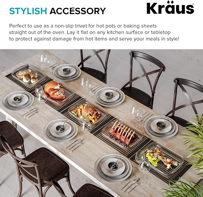 Kraus Multipurpose Workstation Sink Roll-Up Dish Drying Rack, Colander and Trivet in Black, KRM-11BL (Pack of 2)
