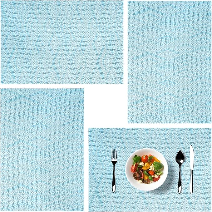 Placemats, Placemats for Dining Table Set of 4, Kitchen Table Mats Heat-Resistant Non-Slip Washable PVC Woven Vinyl Place Mats for Dining Room Table Decoration (Set of 4, 3D Blue)