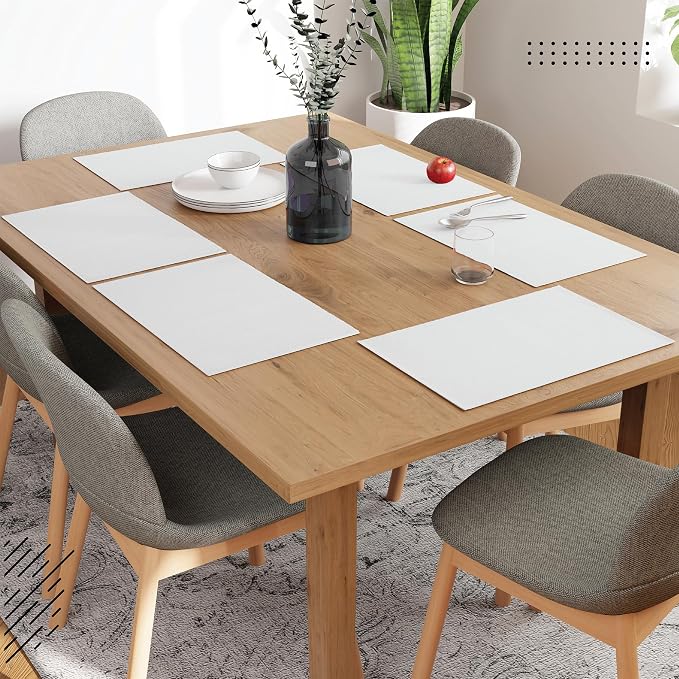 Encasa XO Dining Placemat Set of 6 | Solid Off White Color | Fine Ribbed Cotton Table mat | Size 19x13 in | Machine Washable