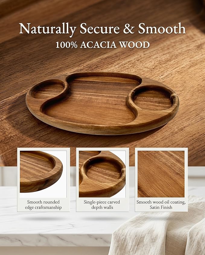 Acacia Natural Wood Chip & Dip Serving Tray Platter Party Appetizer Snack Salsa