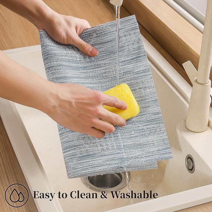 Leetaltree Jacquard Blue Placemats Set of 12 - Heat Resistant Non-Slip Place mats for Dining Table, Washable Durable PVC Vinyl Woven Table Mats（Jacquard Blue, 12）