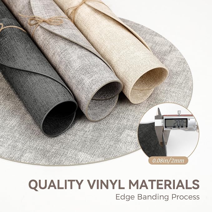 13" Round Placemats Set of 12, Reversible Faux Leather Heat Resistant Table Mats, 100% Waterproof Oilproof Wipeable Table Protective Placemats for Vinyl, Washable for Indoor (12, Deep Gray)