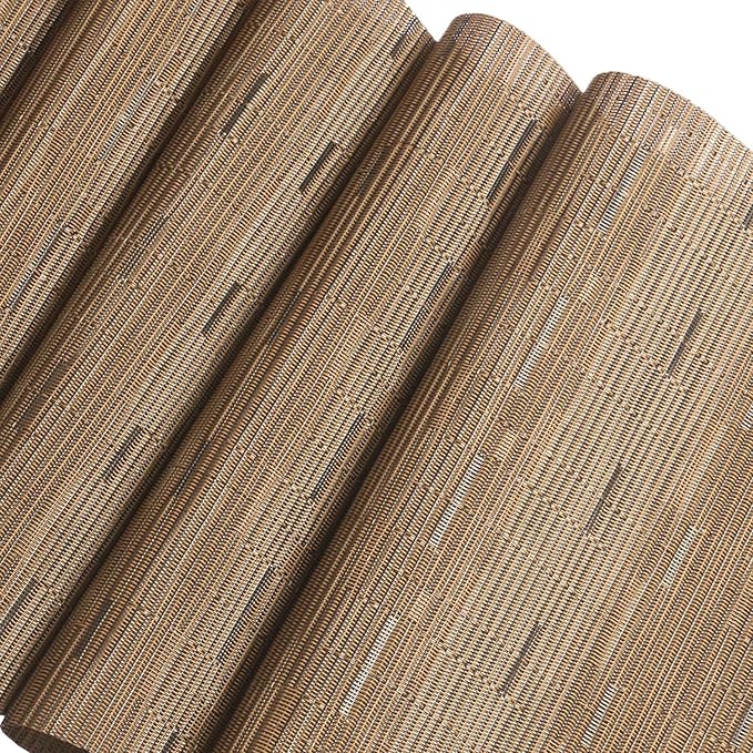SHACOS Small Round Table Placemats Set of 5 Woven Vinyl Wedge Placemats with Centerpiece Round Table Mats Heat Resistant Wipe Clean (5, Tan)