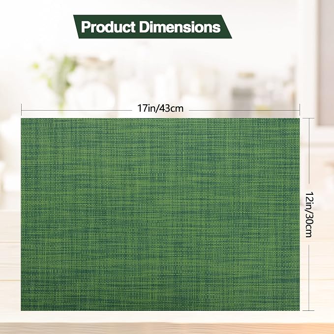 SLKQG Green Christmas Placemats Set of 4 - Wipe Clean Vinyl Placemats - Washable Heat Resistant PVC Placemats for Dining Table - 17x12 Inch (Green, 4)