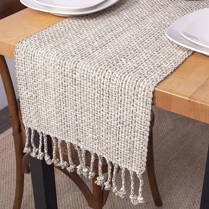 100% Cotton Table Runner for Dining Room Tables Rectangle Two Tone Woven Fabric 72" x 13" Soft Durable Table Runner, Eggshell(Pack of 1)