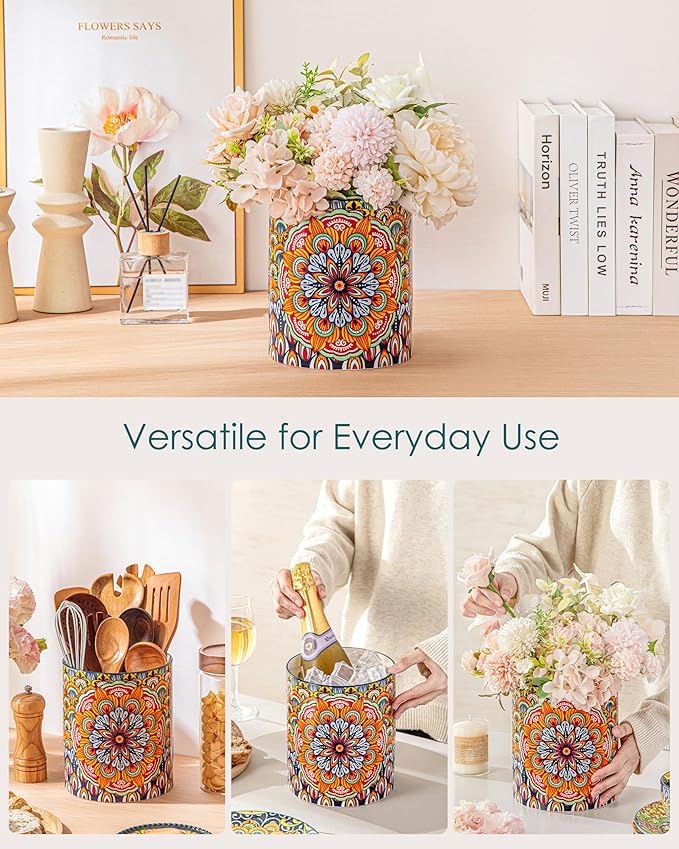 vancasso SIMI Utensil Holder, 7.3"+5.5" Porcelain Kitchen Utensil Holder for Countertop, Bohemian Kitchen Utensil Organizer for Spatulas, Spoons, Ladles, Decorative Counter Utensil Crock, Regal Bloom