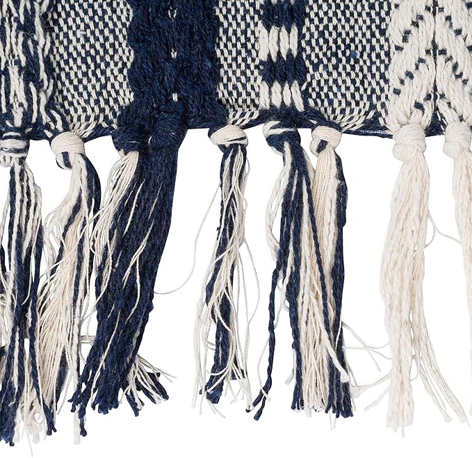 DII Farmhouse Braided Stripe Table Runner Collection, 15x108 (15x113, Fringe Included), Navy Blue