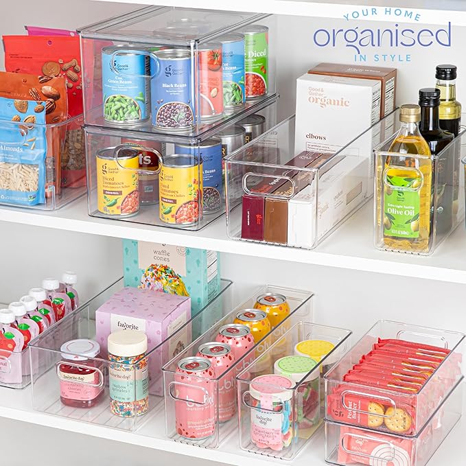 primebox Plastic Clear Stackable Storage Bins with Lids. Great for Pantry or Kitchen Organization. Fridge Organization Containers. Cabinet, Bathroom Organizer. 2 Pack