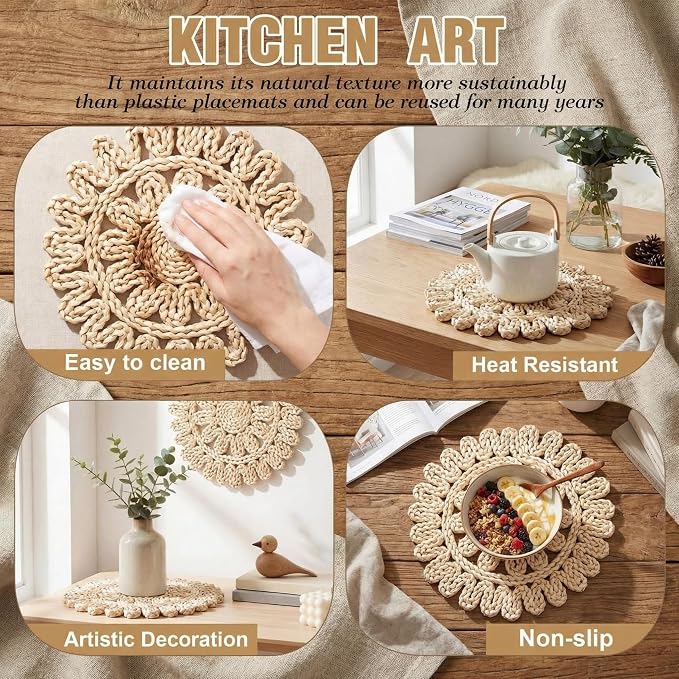 Set of 12 Ruffled Woven Corn Husk Placemats 11.8'' Boho Farmhouse Placemats for Tabletop Decor Elegant Dining Wedding Christmas Thanksgiving Day Holiday Dinner Party Housewarming Gifts Daily