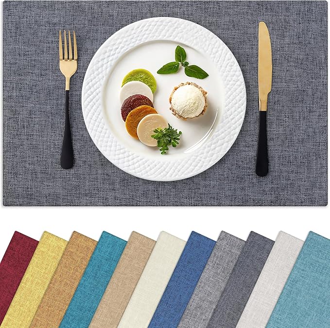 Homaxy Cloths Placemats for Dining Table Set of 6, Heat Resistant Washable Cotton Linen Blend Table Mats, Easy to Clean Place Mats for Indoor Outdoor Party Kitchen Decoration, 13" x 19", Charcoal Gray
