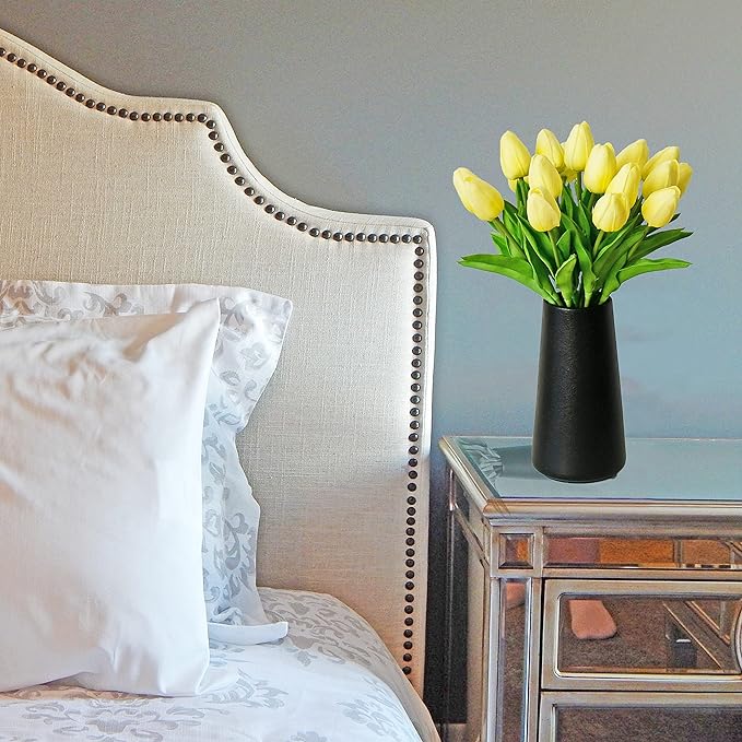 Mandy's Light Yellow Artificial Tulips Flowers Centerpiece, 13.5" Lifelike PU Fake Floral Stems 20pcs for Kitchen Island & Dining Table, Spring Decor for Easter