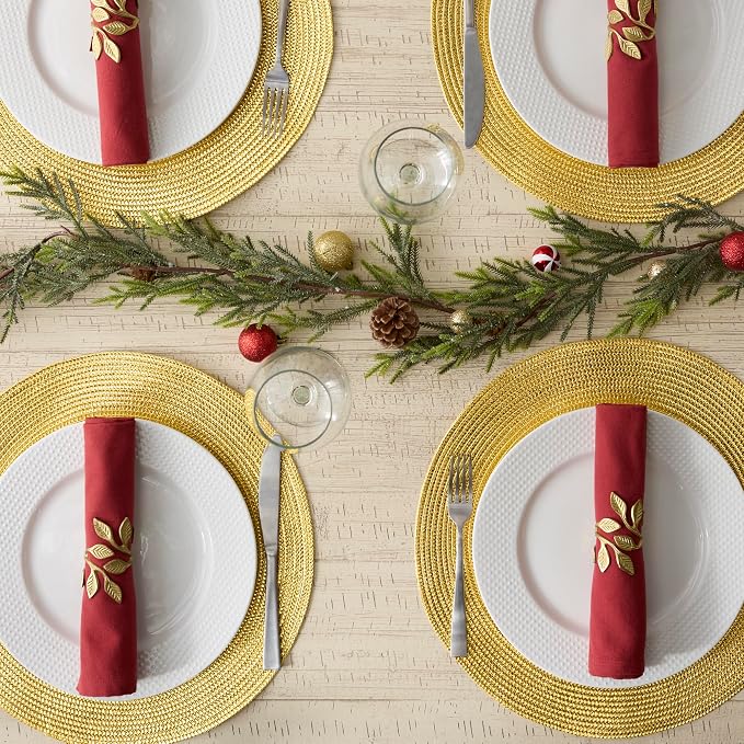 DII Woven Placemats Collection Metallic Round Placemat Set, 15", Gold, 6 Piece