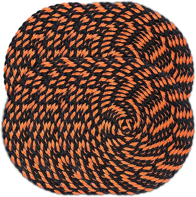 Halloween 15" Round Orange Black Dual-Color Braided Woven Polypropylene Plastic Placemats, Set of 6